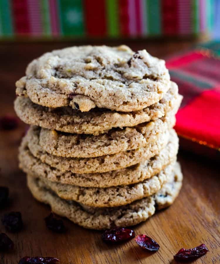 vegan cranberry cookies in a stack