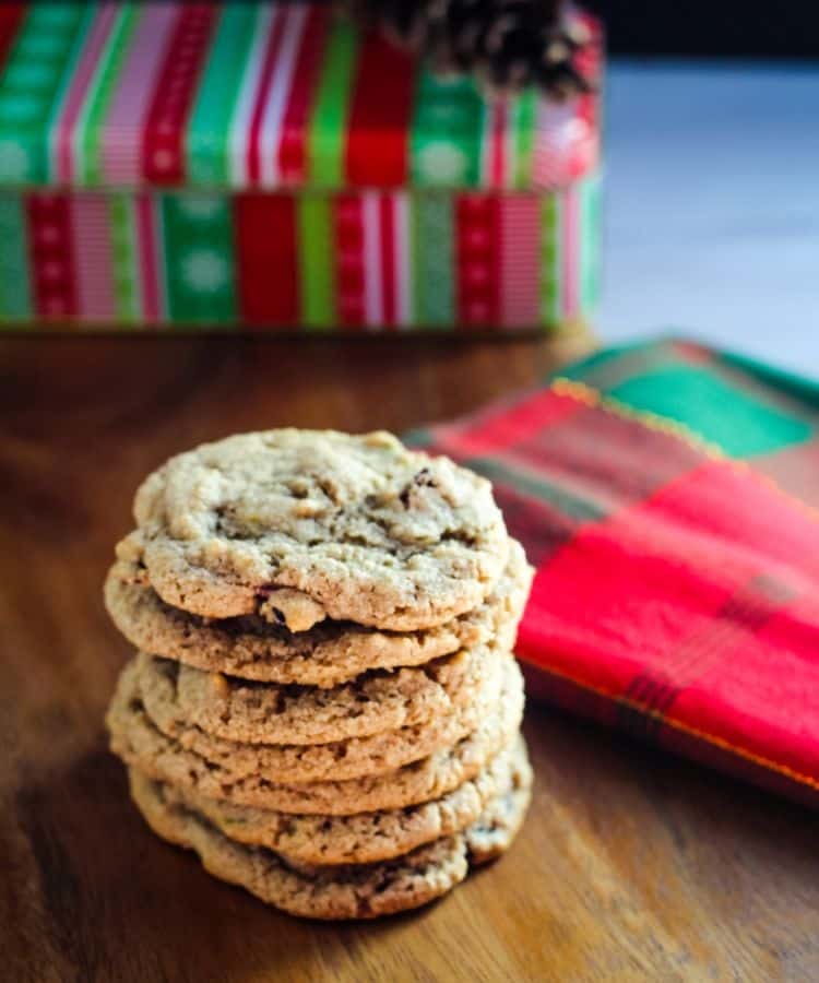 vegan cranberry cookies in a stack