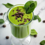 vegan shamrock shake topped with chocolate chips