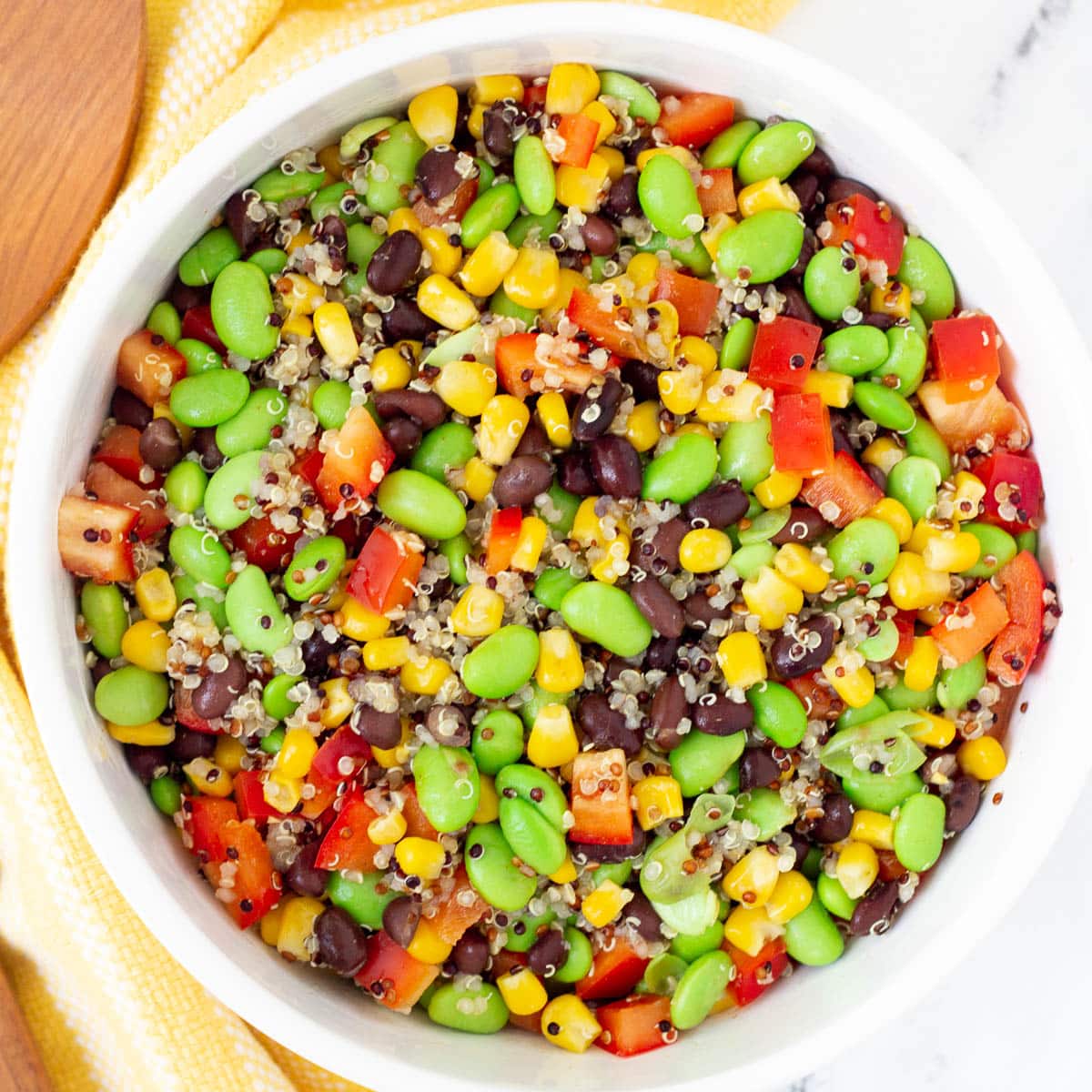 black bean edamame salad with black beans and corn