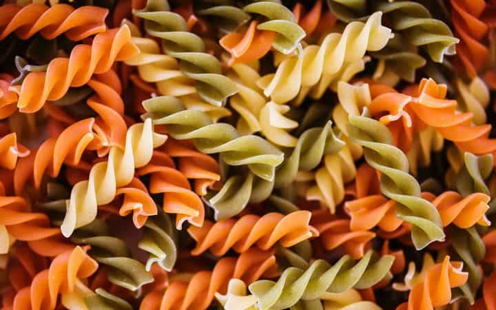 close up of colorful pasta