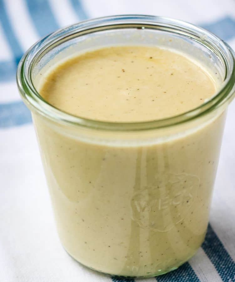 vegan alfredo sauce in glass jar