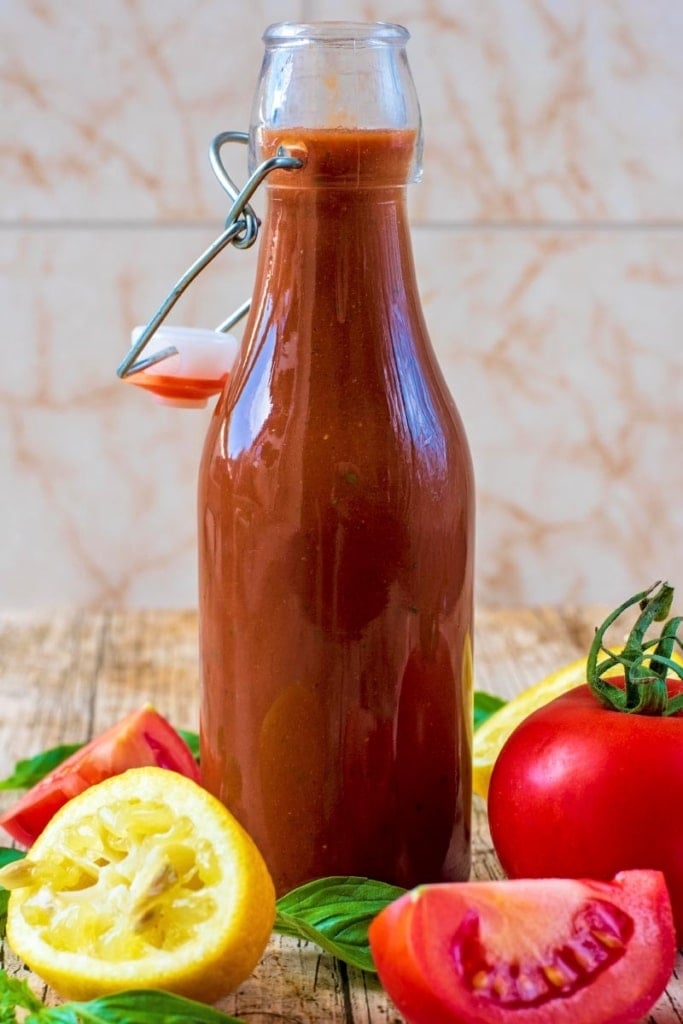  tomato vinaigrette in glass bottle