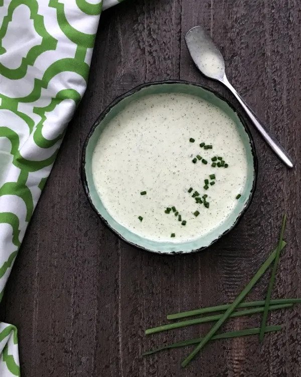vegan salad dressing: celery ranch dressing in bowl