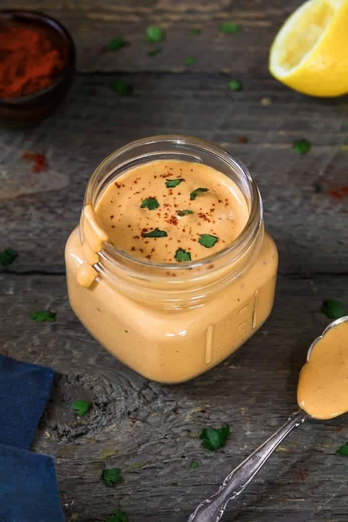 vegan chipotle sauce in glass jar