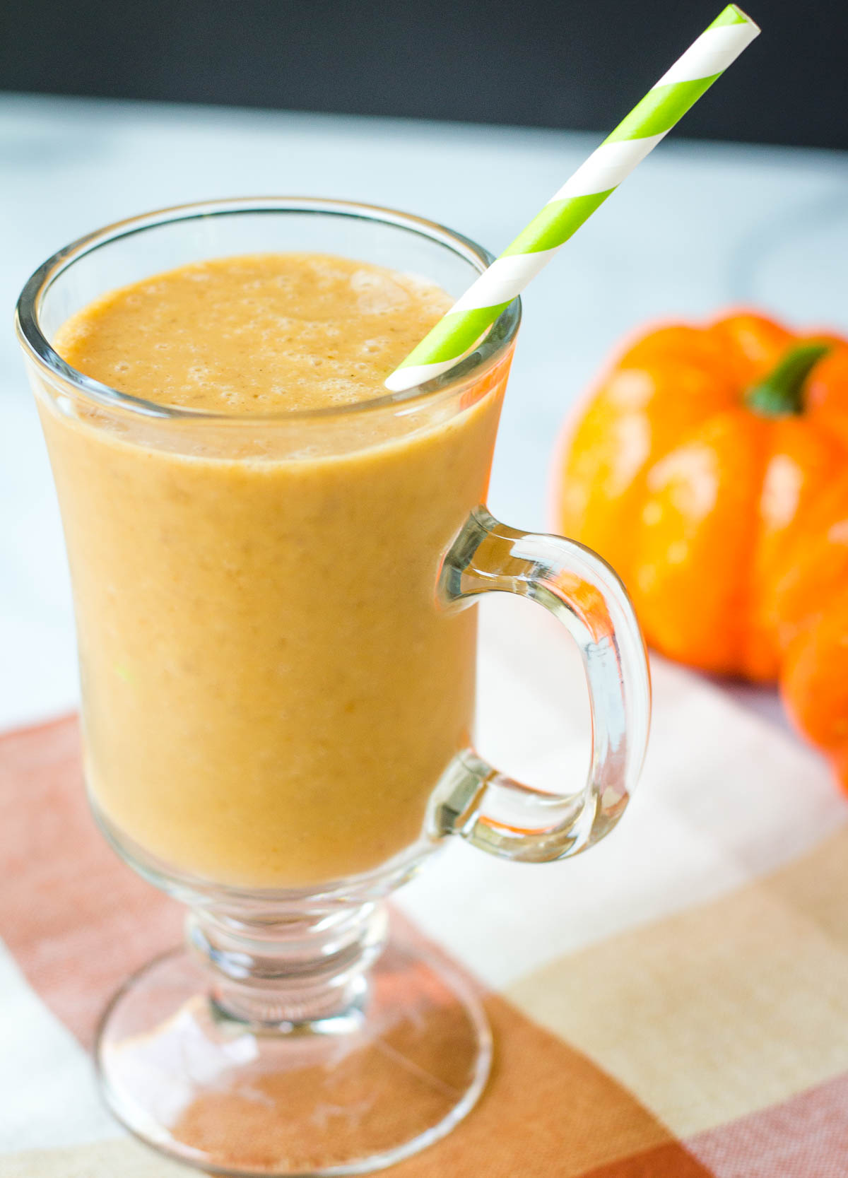 vegan pumpkin smoothie in glass cup