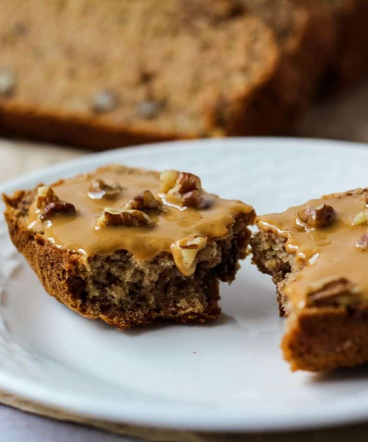 dairy free banana bread with peanut butter and pecans