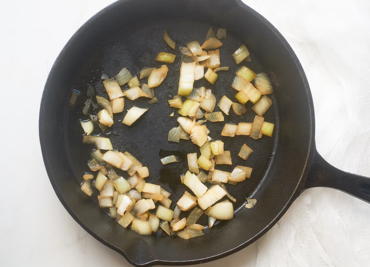 Onions and garlic in skillet. 