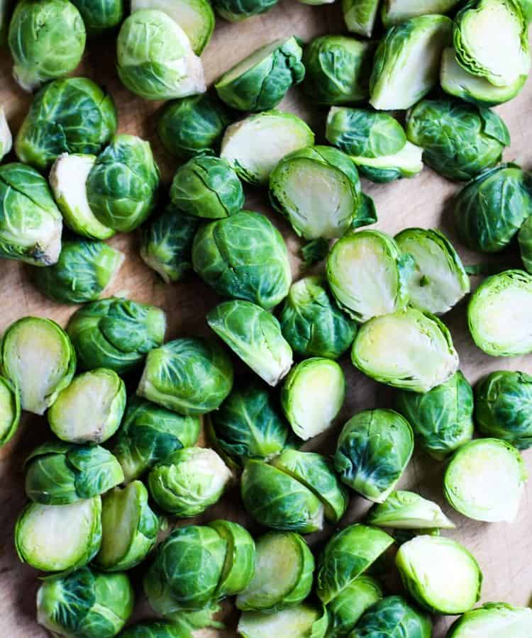 Brussel sprouts cut in half.