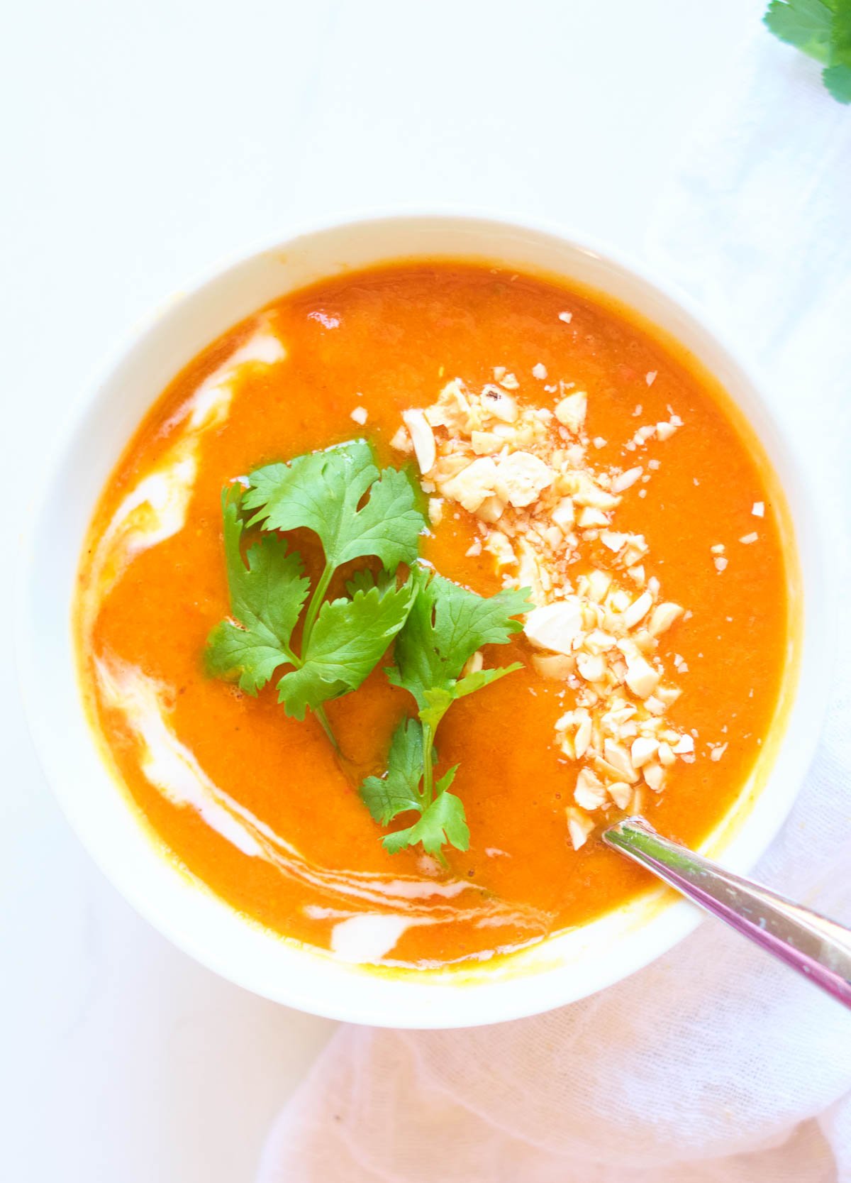 Vegan sweet potato and red pepper soup.