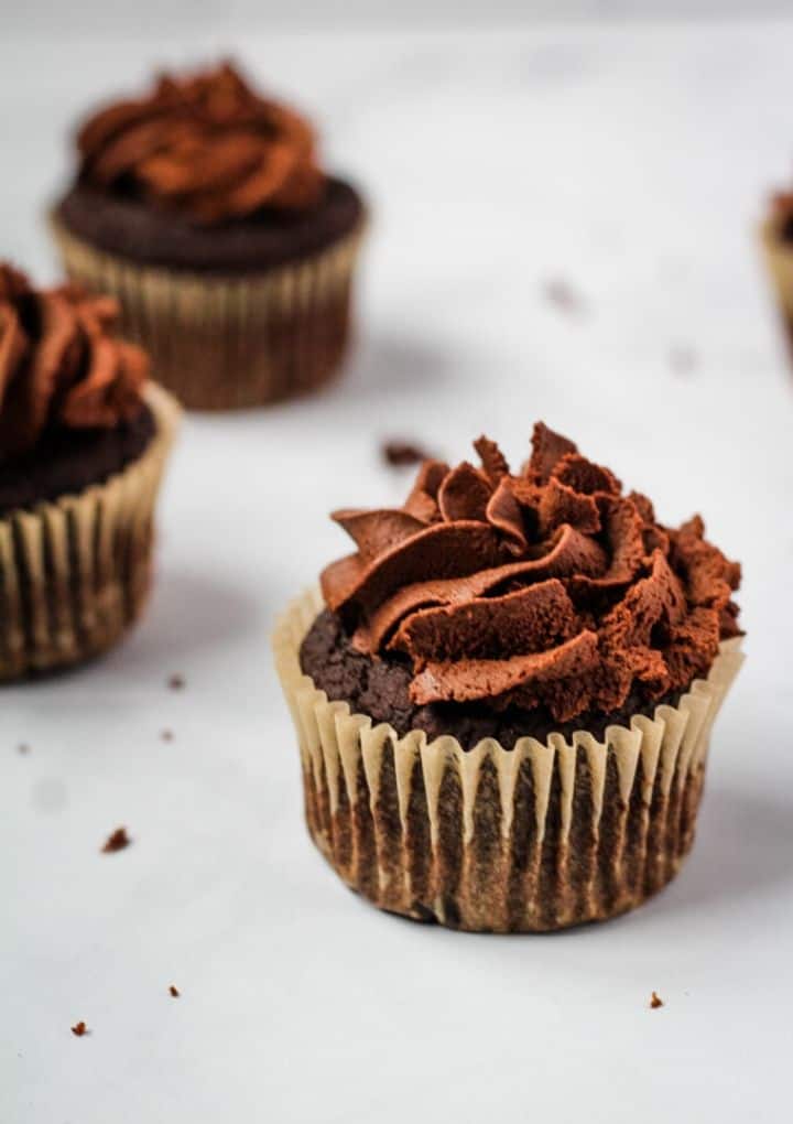 chocolate vegan cupcakes with chocolate frosting