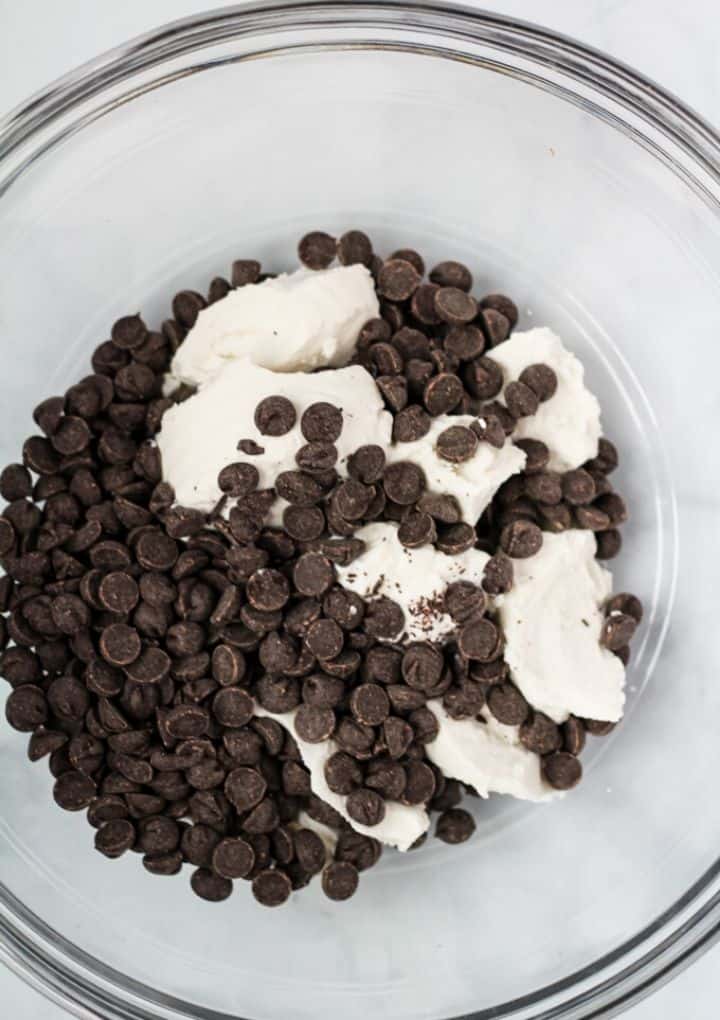 chocolate chips and coconut cream in a bowl 