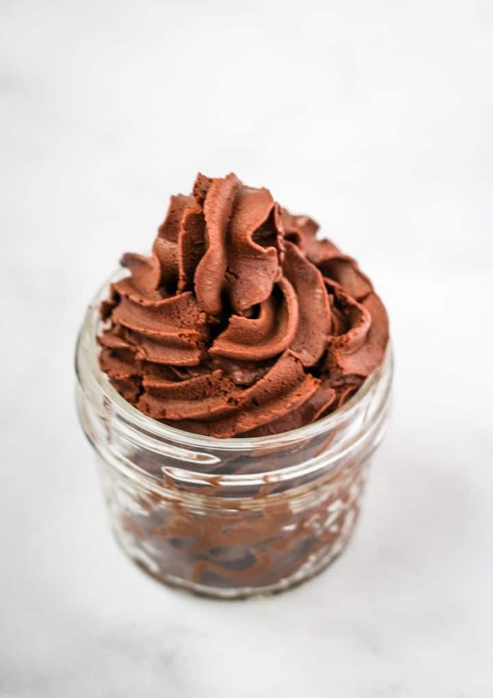 chocolate vegan frosting in a cup