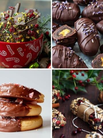 Edible Christmas Gifts: Chocolate bark, chocolate dates, shortbread cookies, granola bars.