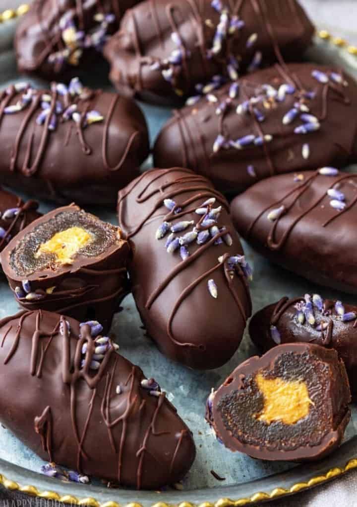 chocolate covered peanut butter stuffed dates