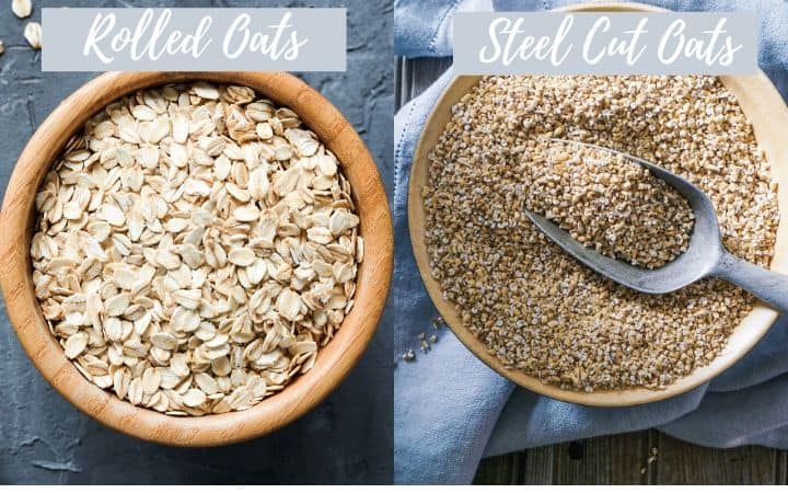 rolled oats and steel cut oats in a bowl