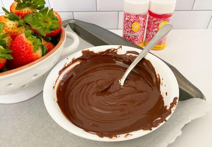 Melted chocolate in bowl. 
