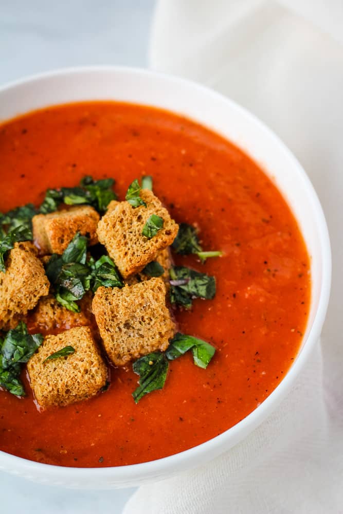 vegan tomato soup close up