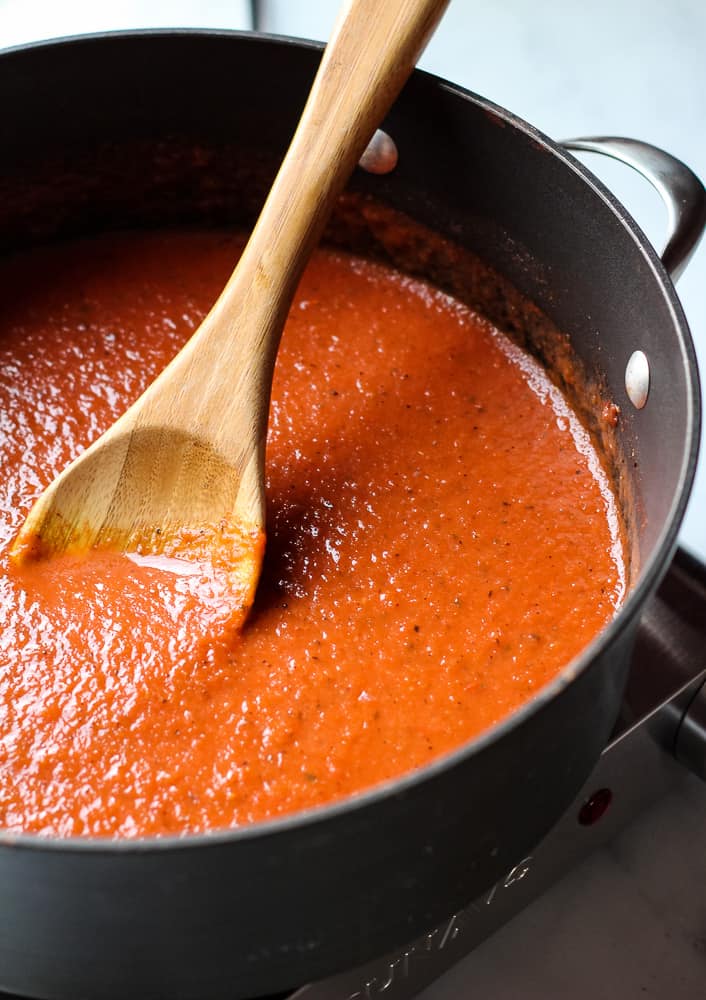 Blended tomato soup in large pot.
