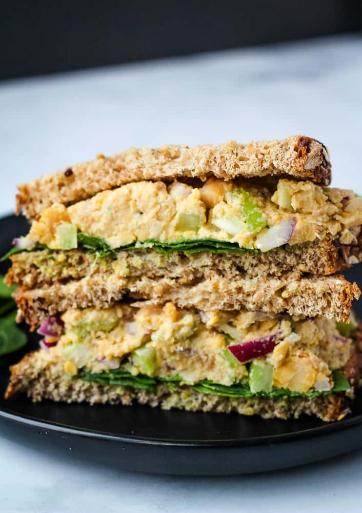 vegan tuna salad sandwich stacked