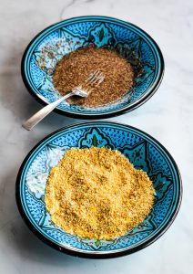 breadcrumbs and flax egg in shallow bowels