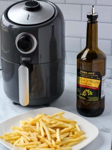 air fryer, frozen french fries, olive oil
