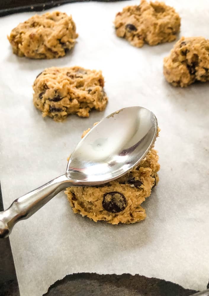 cookie dough flattened with spoon
