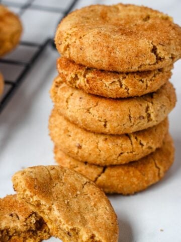 Stack of vegan snickerdoodle cookies.