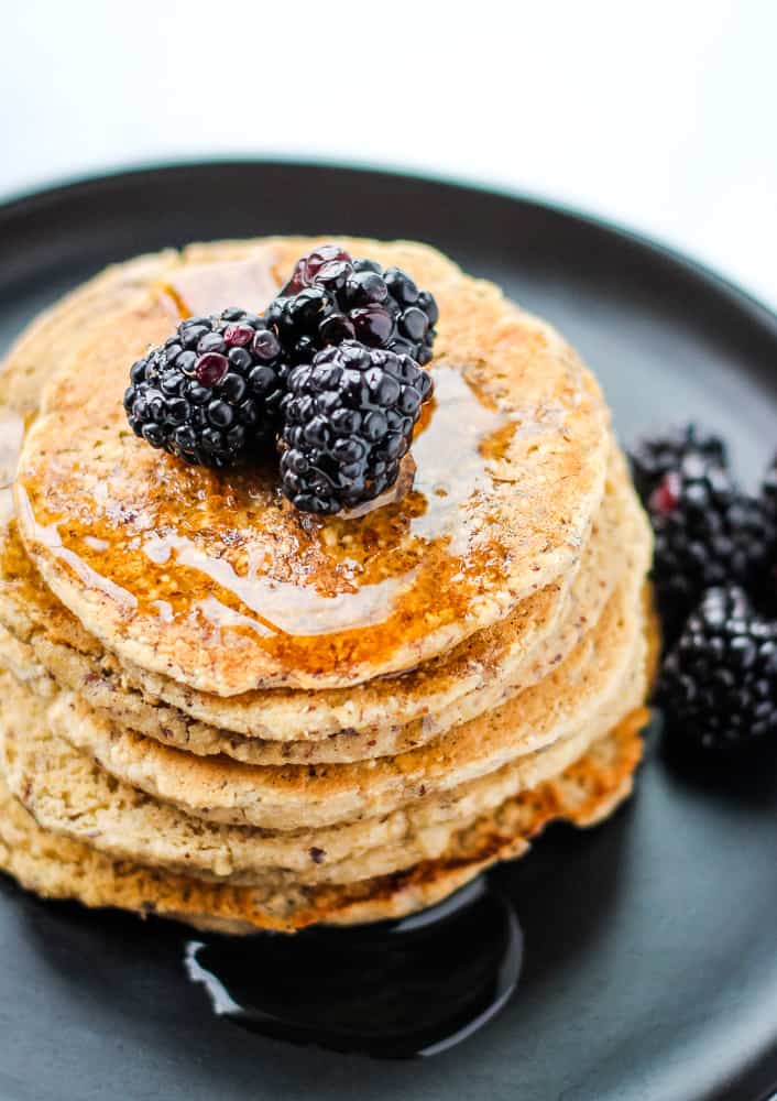 vegan protein pancakes with blackberries