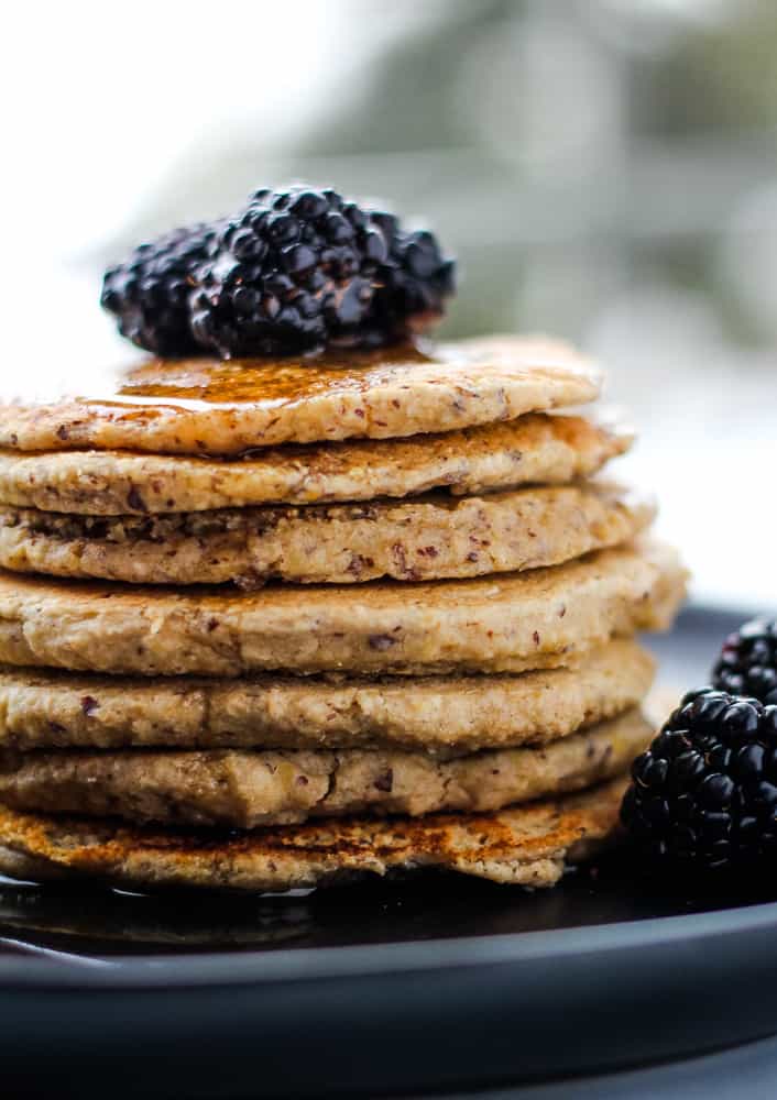 vegan protein pancakes with blackberries
