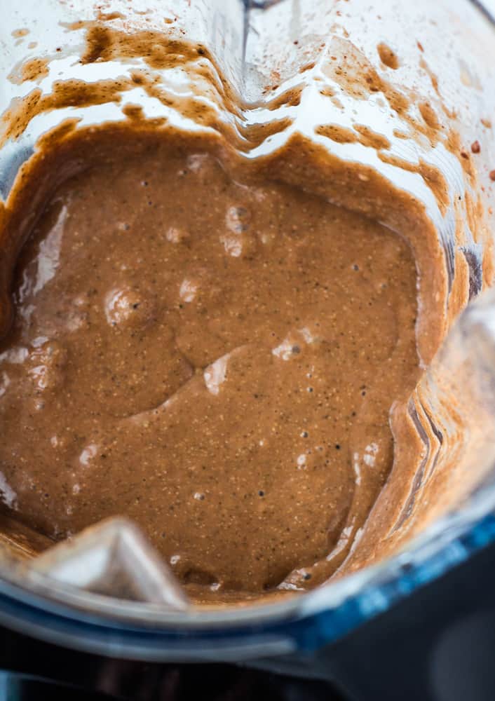 blended chocolate chia pudding in blender