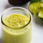 vegan avocado dressing in glass jar