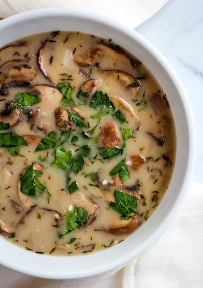 overhead vegan mushroom soup
