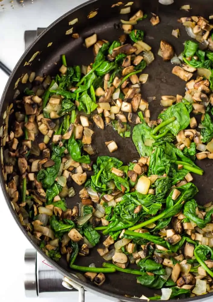 sauteed onions, mushrooms, and spinach