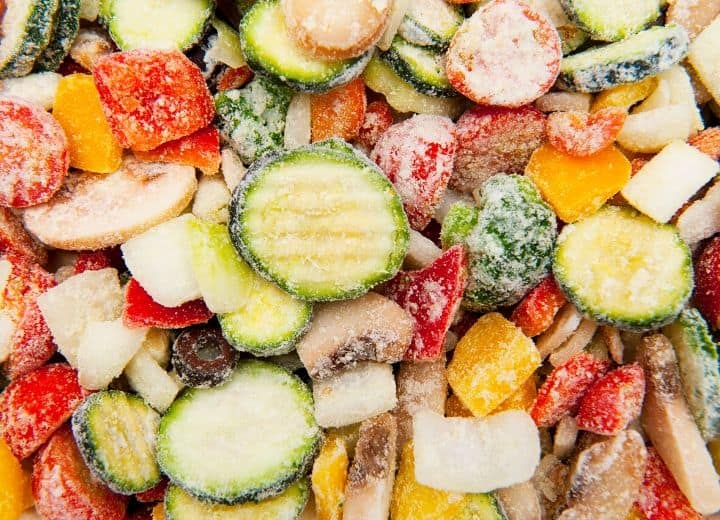 close up of frozen mixed vegetables
