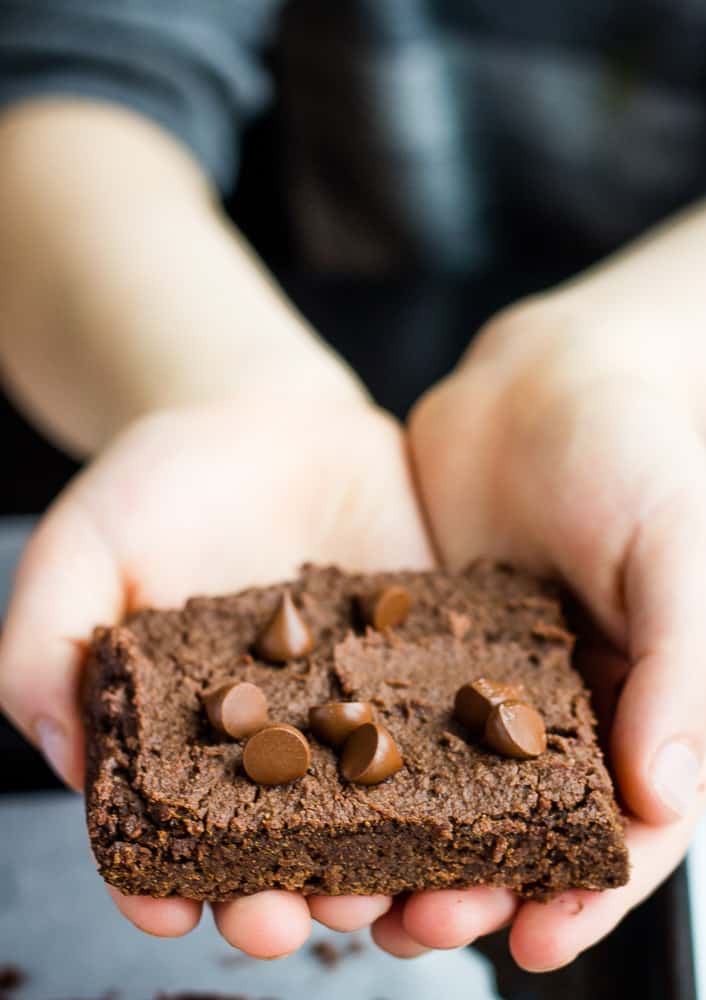 chickpea brownie in hands