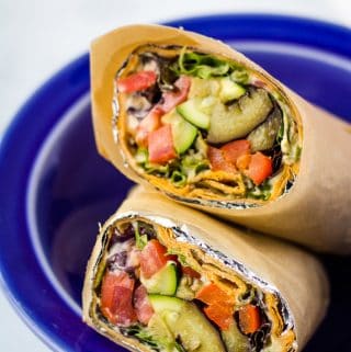lavash wrap sandwich in blue bowl