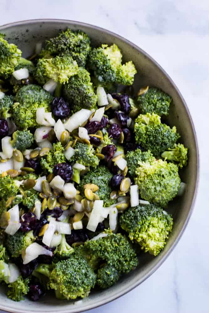 vegan broccoli salad overhead