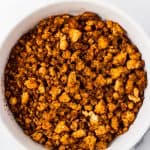 vegan chorizo crumbles in white bowl