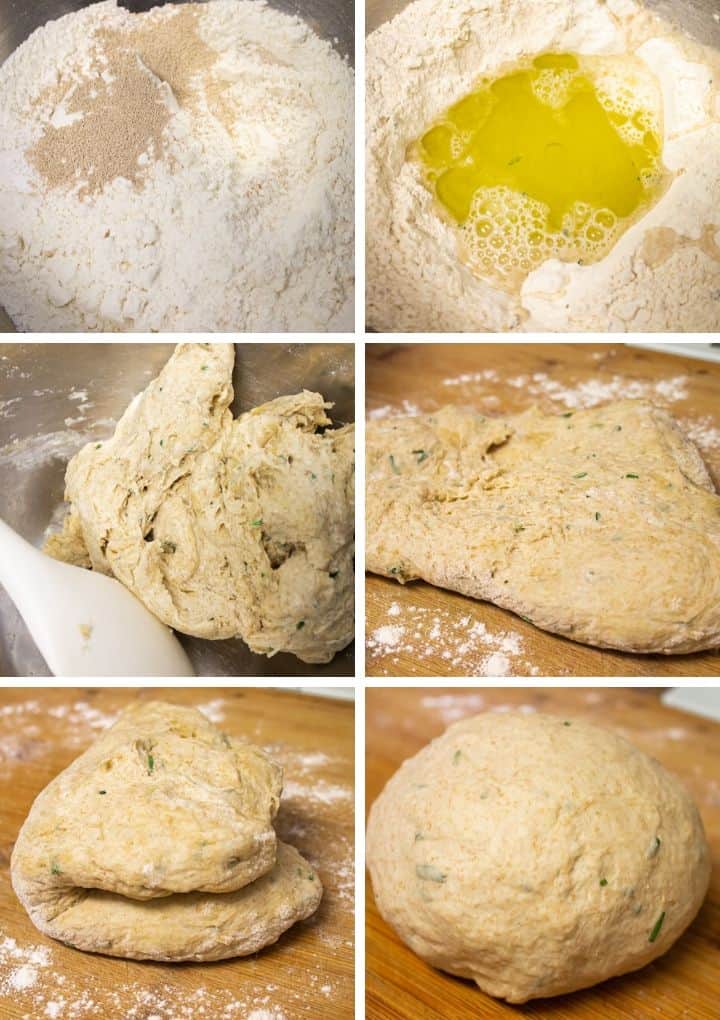 process photos of making focaccia dough