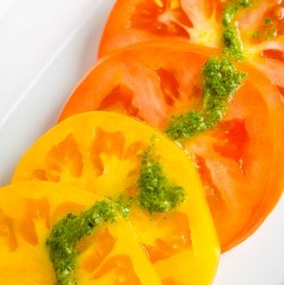 heirloom tomatoes with basil sauce