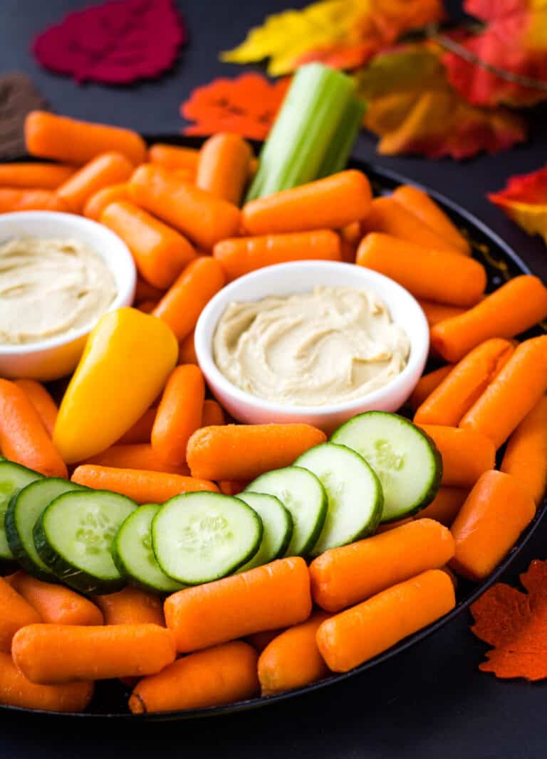 Healthy Halloween Pumpkin Veggie Tray| Keeping The Peas
