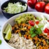 vegan burrito bowl with mixed vegetables