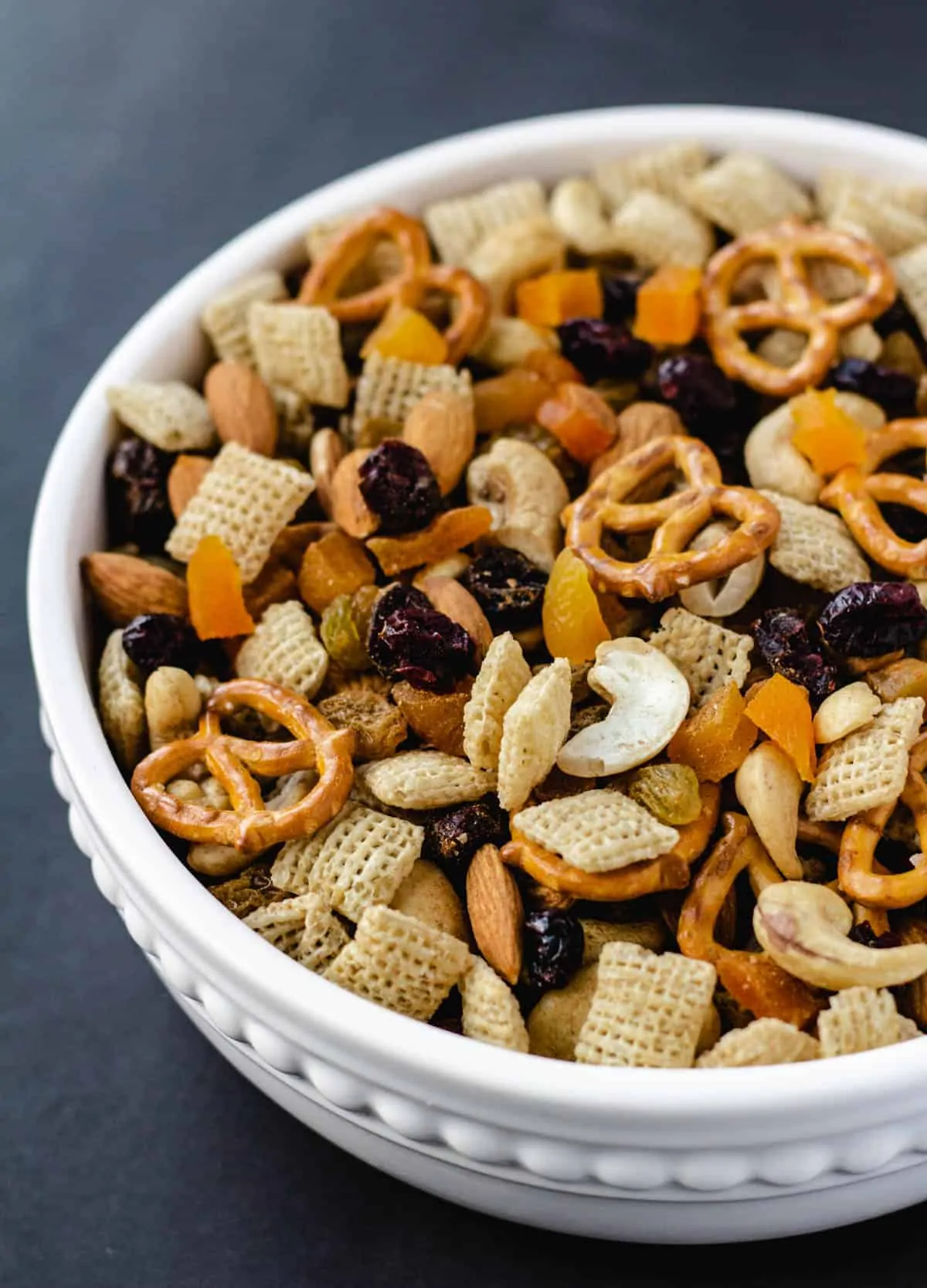 harvest snack mix with pretzels and dried fruit