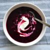 blueberry soup in white bowl