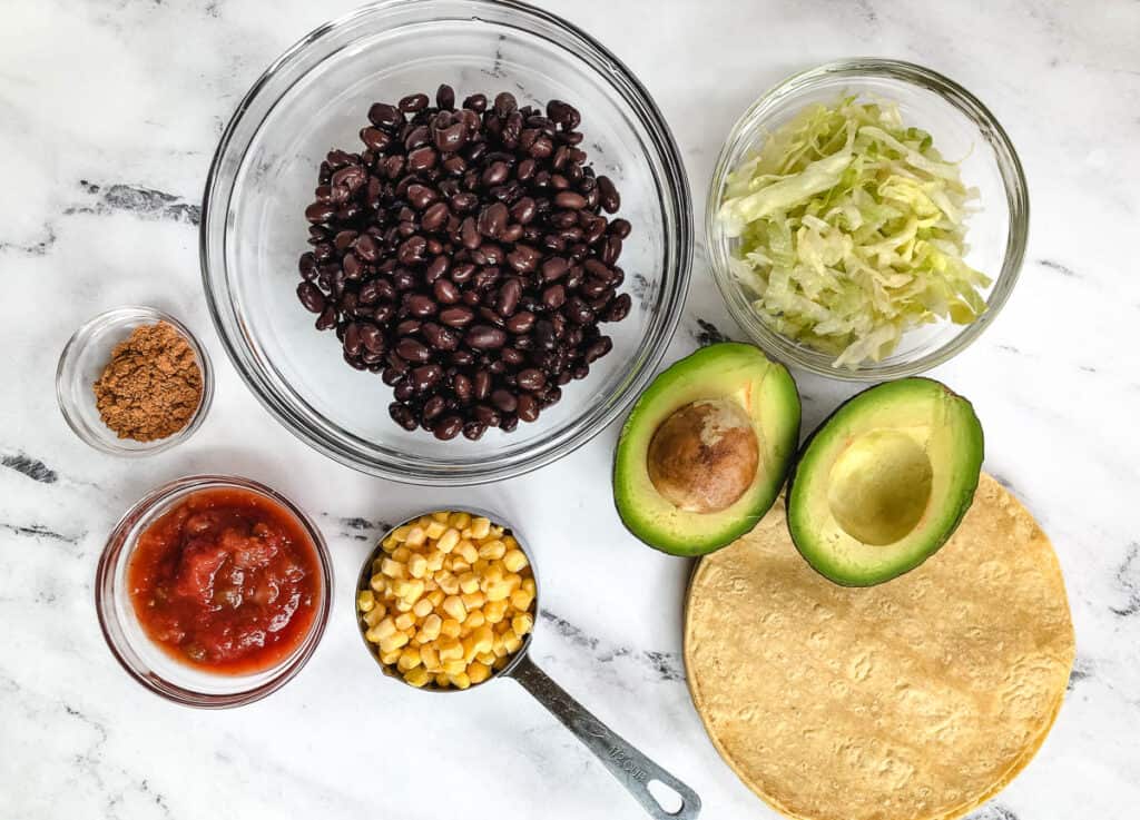 ingredients for black beans tacos