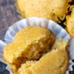 Vegan Cornbread Muffin split in half.