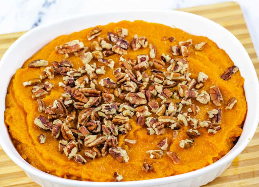 casserole topped with pecans