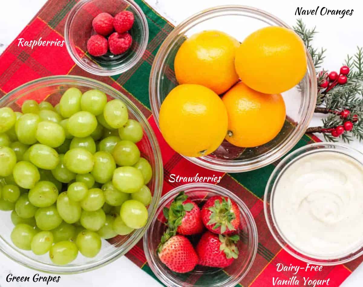 Ingredients needed to make a fruit platter. 