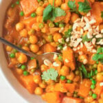 butternut squash and chickpea curry in white bowl